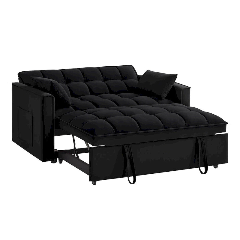 Divano letto a due posti 4 in 1 con braccioli e tasche portaoggetti, divano letto estraibile multifunzionale trapuntato con schienale regolabile