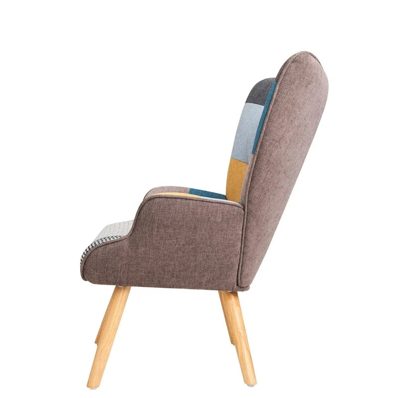 Poltrona con Pouf, Set Sedia e Ottomana per Soggiorno, Comoda Poltroncina Laterale per Camera da Letto, Superficie in Tessuto con Giunture Creative