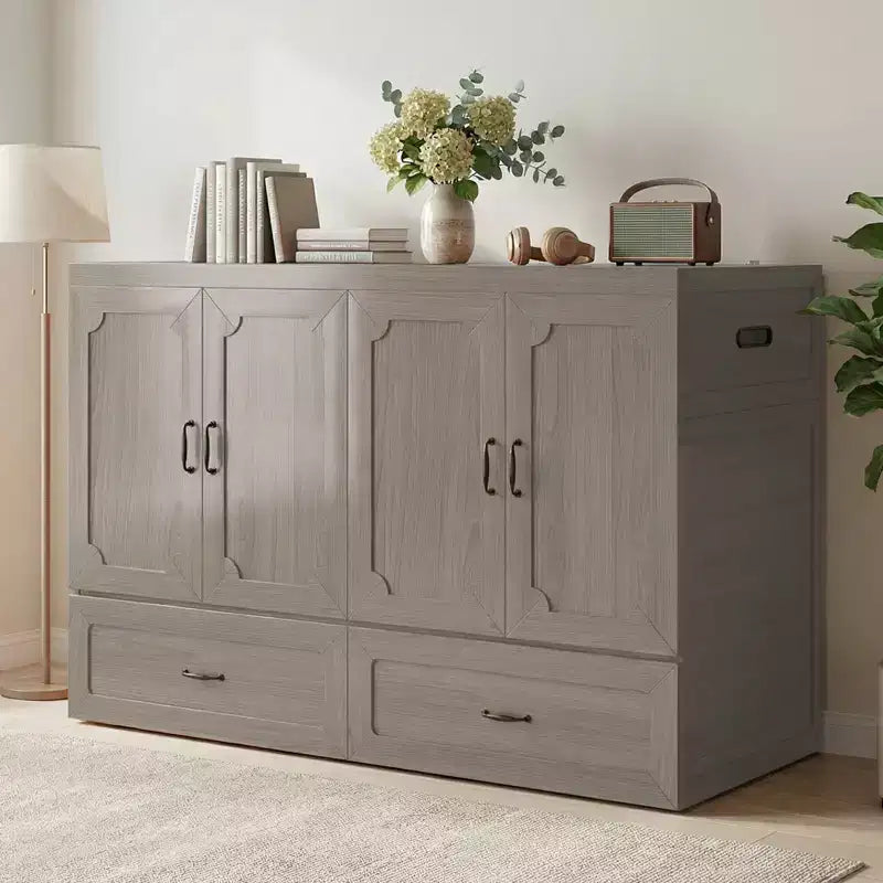 Mjkone Letto a Scomparsa Convertibile Matrimoniale Queen Size con Ricarica USB, Cassetti Contenitori, Materasso Escluso