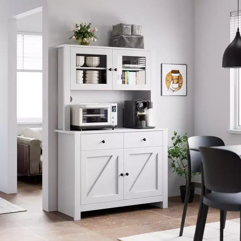 Armoire de cuisine avec support pour micro-ondes, armoire de type « hutch » avec buffet et étagères réglables, pour la cuisine et la salle à manger