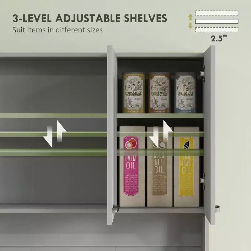 71 Armadio dispensa da cucina, mobile contenitore alto con supporto per microonde, credenza da cucina moderna, 3 ripiani regolabili per soggiorno, sala da pranzo