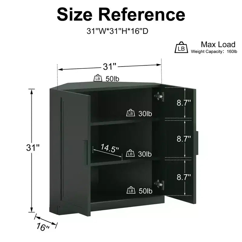 Mobile ad Angolo Dovelina con Ripiani Regolabili Credenza Buffet Vetrinetta Vino Mobile da Cucina e Sala da Pranzo con Ante in Legno - 31H x 31W, 36H x 31W
