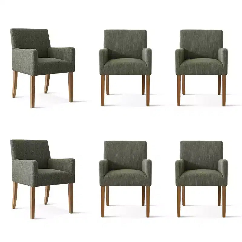 Set di 6 sedie da pranzo imbottite con braccioli, poltrone moderne in lino con gambe in legno, sedie occasionali per sala da pranzo, soggiorno - Panipeachy