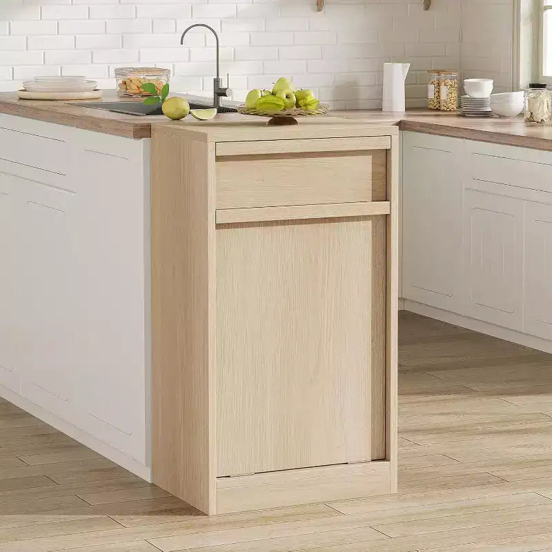 Pattumiera Inclinabile, Rovere Naturale, Pattumiera con Contenitore e Cassetto, Cestino Nascosto, Cesto Portabiancheria per Cucina, Sala da Pranzo, Soggiorno