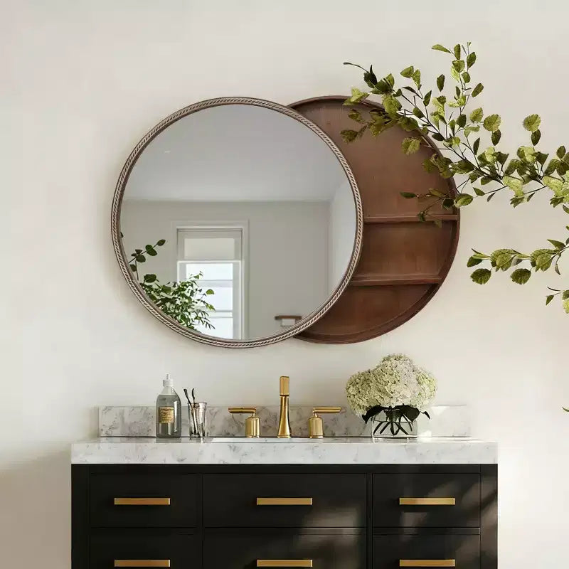 GDFStudio Norvyn 23.6 Specchio da Parete Rotondo con Armadietto Scorrevole