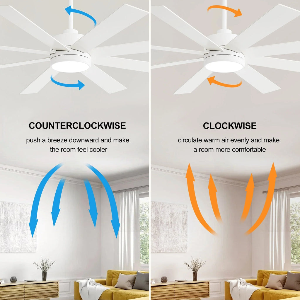 Ventilatore da soffitto nero da 65 pollici a 8 pale con luce LED e telecomando