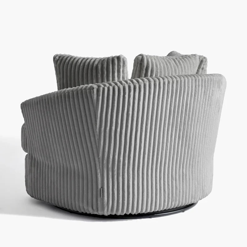Set di 2 Poltrone Girevoli a Barilotto Oversize da 43" in Velluto a Coste Felpato con Cuscini