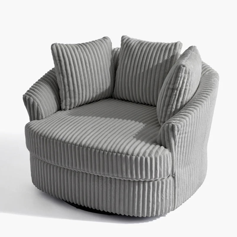 Set di 2 Poltrone Girevoli a Barilotto Oversize da 43" in Velluto a Coste Felpato con Cuscini