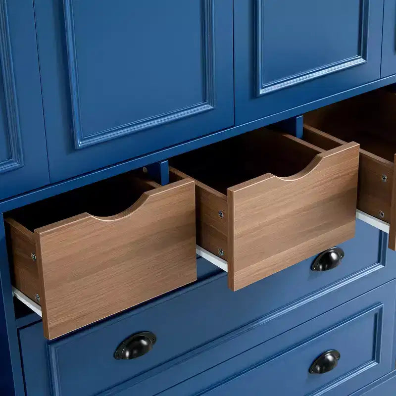 Whisen Armadio Dispensa per Cucina Autoportante Alto 180 cm, Grande Credenza Contenitore per Sala da Pranzo con 4 Ante Pieghevoli, Ripiani, Portabottiglie
