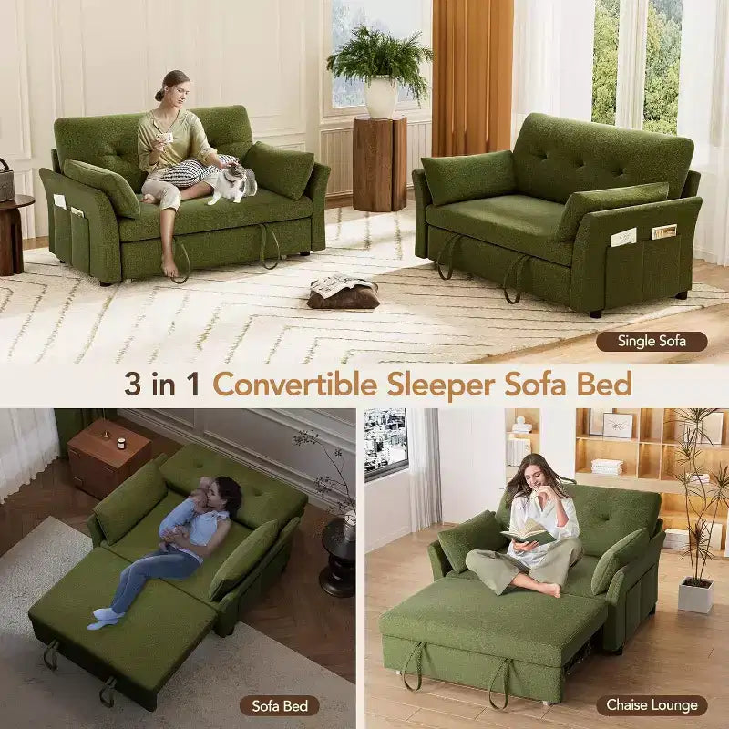 Dyonery Divano Letto Convertibile 3-in-1, Divano Letto Estraibile con Tasca Laterale e Schienale Regolabile, Montaggio Senza Attrezzi, Divanetto Pieghevole