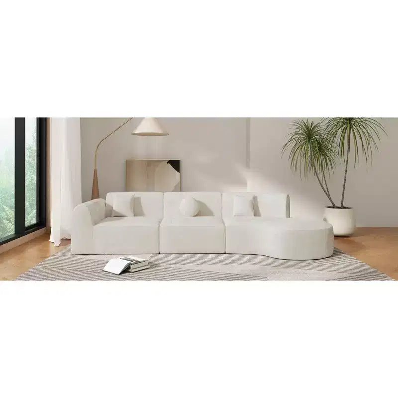 Divano componibile curvo moderno da 140 pollici con chaise longue, set da 3 pezzi, per soggiorno