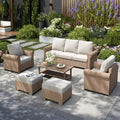 Captiva Designs Set Divano da Conversazione da Esterno di Lusso in Vimini a 6 Pezzi con Braccioli Curvi e Cuscini