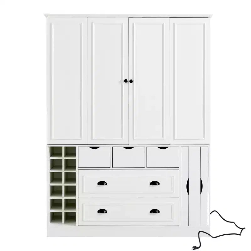 Whisen Armadio Dispensa per Cucina Autoportante Alto 180 cm, Grande Credenza Contenitore per Sala da Pranzo con 4 Ante Pieghevoli, Ripiani, Portabottiglie