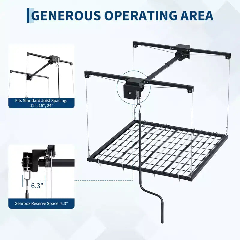 Scaffale pensile regolabile per garage per impieghi gravosi, montaggio a soffitto con blocco di sicurezza, capacità di 113 kg per contenitori, attrezzi, biciclette e garage