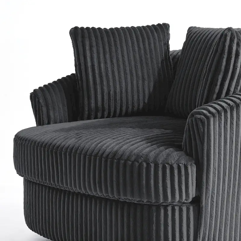 Set di 2 Poltrone Girevoli a Barilotto Oversize da 43" in Velluto a Coste Felpato con Cuscini