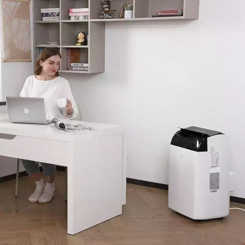 Condizionatore portatile da 10000 BTU, climatizzatore domestico con telecomando per ambienti fino a 42 mq, funzioni 3-in-1/timer 24 ore/ruote piroettanti