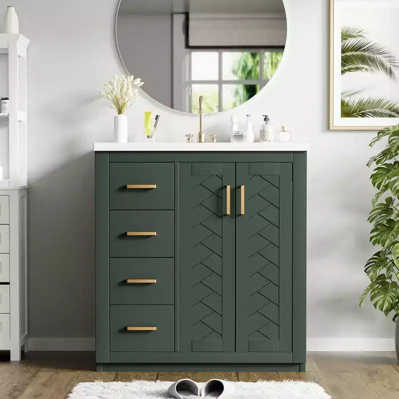 Mobile bagno 30 pollici con lavabo singolo, armadietto e 3 cassetti – Nero / Blu / Verde / Indaco / Bianco
