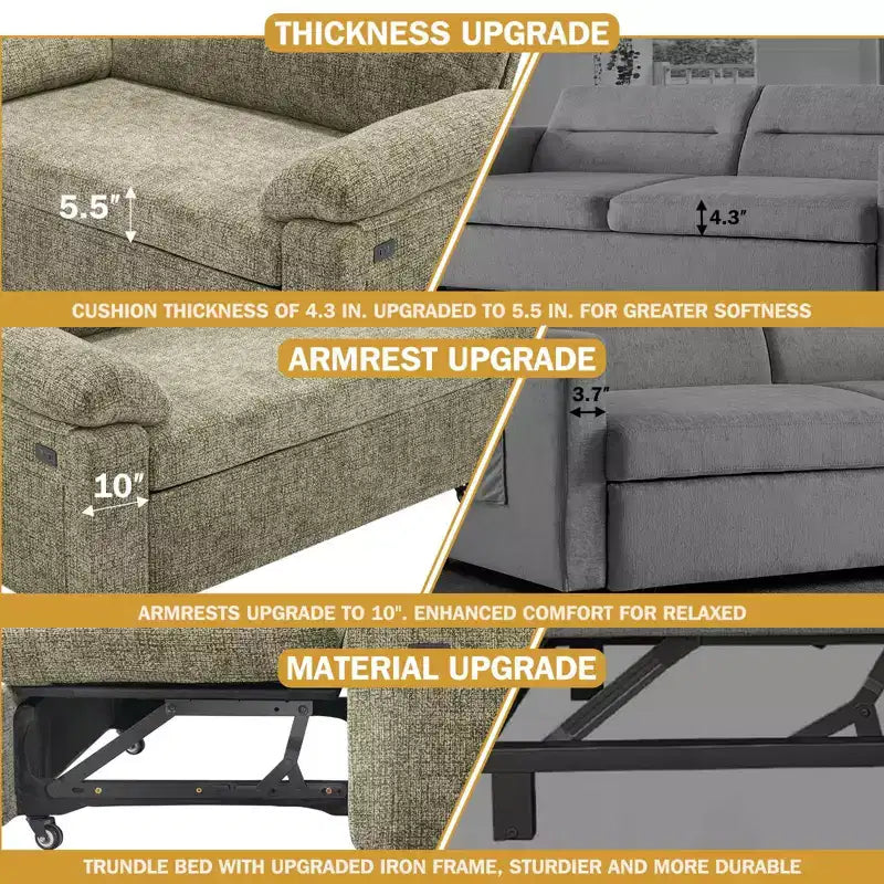 Dyonery Divano Letto Convertibile 3-in-1, Divano Letto Estraibile con Schienale Regolabile
