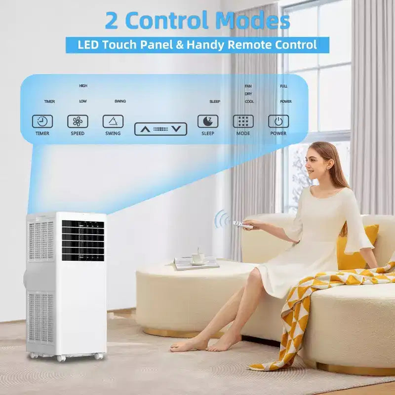 Condizionatore d'aria portatile da 8.000 BTU - 3-in-1 Raffreddamento, Deumidificatore e Ventilatore per ambienti fino a 32,5 mq con Modalità Sleep e 1 Anno di Garanzia