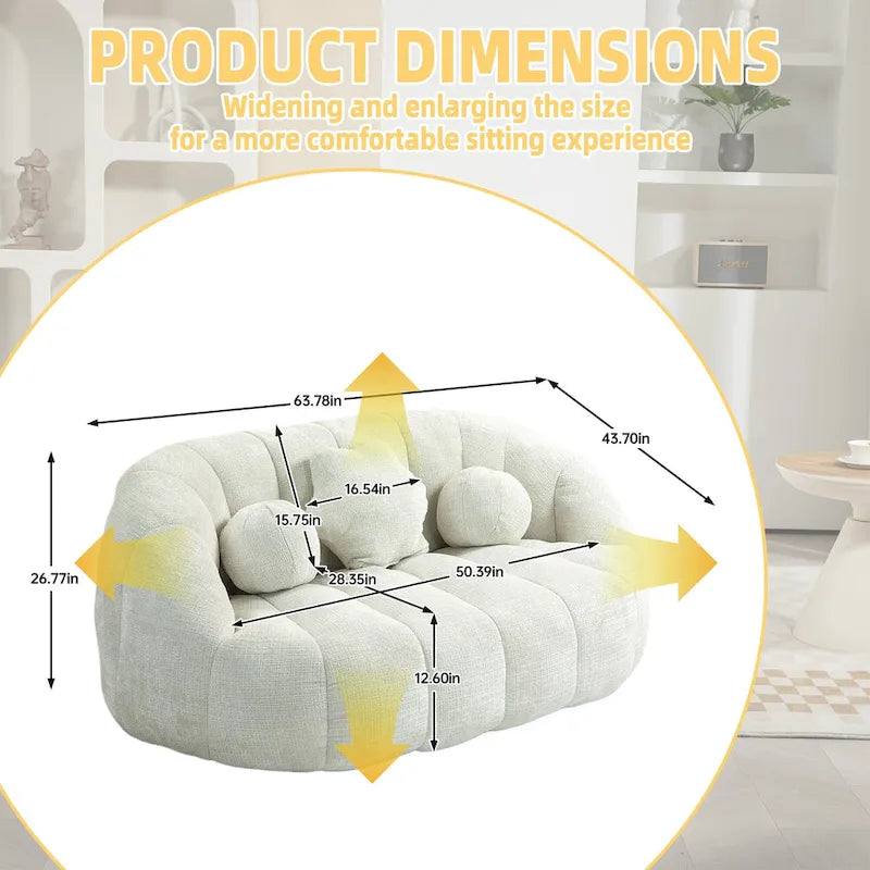 Fauteuil de salon en chenille blanc 63,78 cm avec rembourrage en mousse haute densité