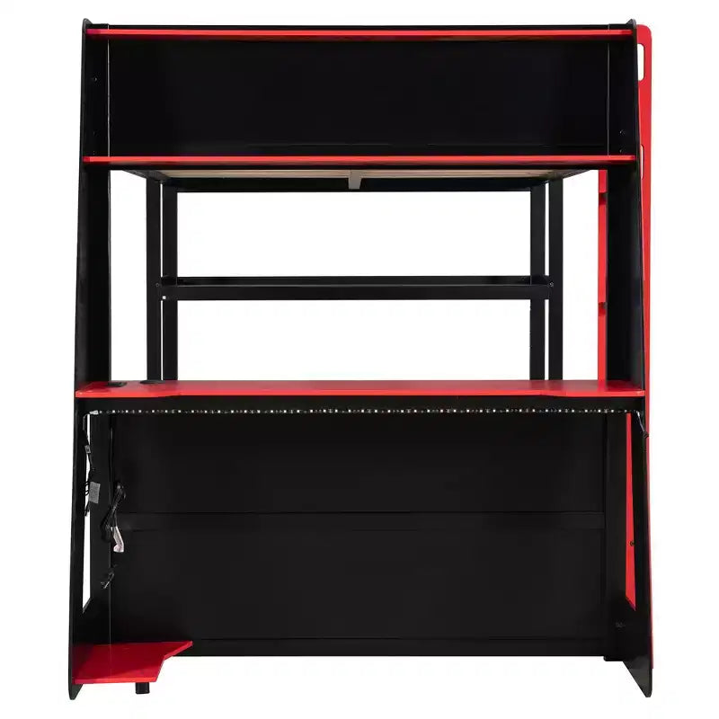 Luxystar Letto a soppalco completo da gaming con scrivania, mensole e luci
