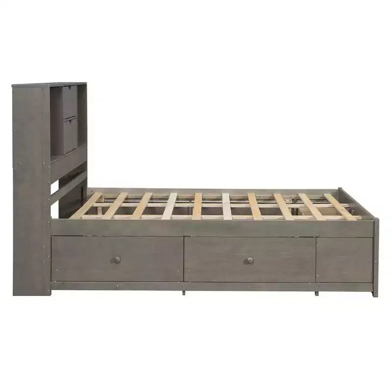 Letto a piattaforma Queen Size con ripiano portaoggetti e 8 cassetti, facile da montare