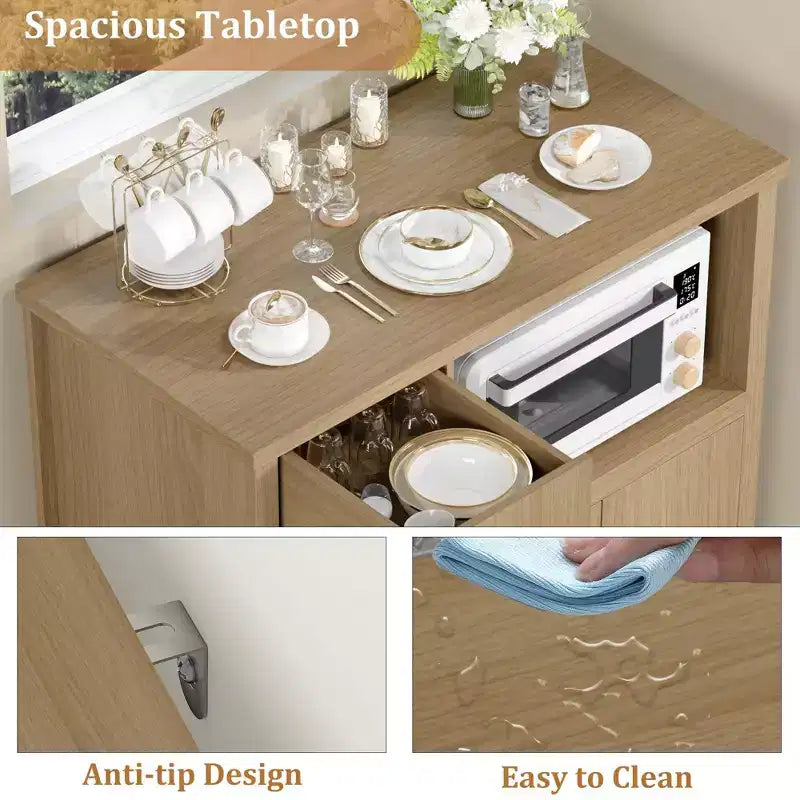 Mobiletto da cucina per microonde con contenitore, con 3 ante, 1 cassetto e ripiani regolabili, mobiletto dispensa