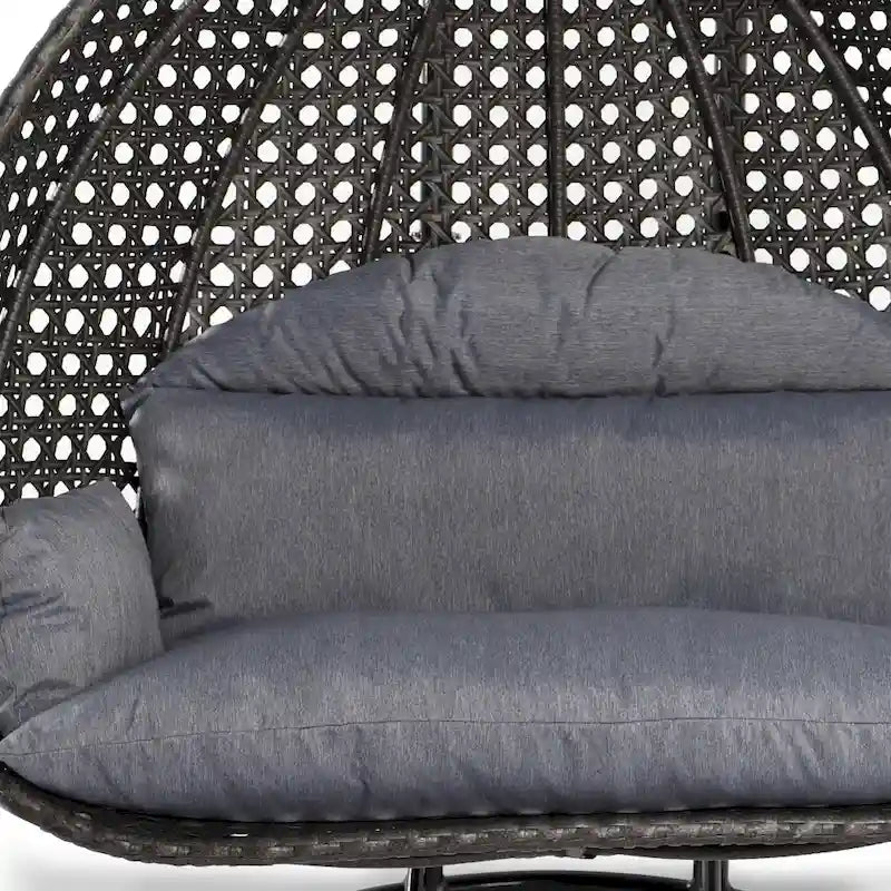 LeisureMod Sedia a Uovo Sospesa per 2 Persone con Supporto - Dondolo Pensile per Esterni/Interni in Rattan Intrecciato con Cuscini