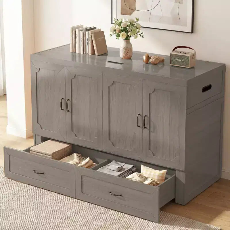 Mjkone Letto a Scomparsa Convertibile Matrimoniale Queen Size con Ricarica USB, Cassetti Contenitori, Materasso Escluso
