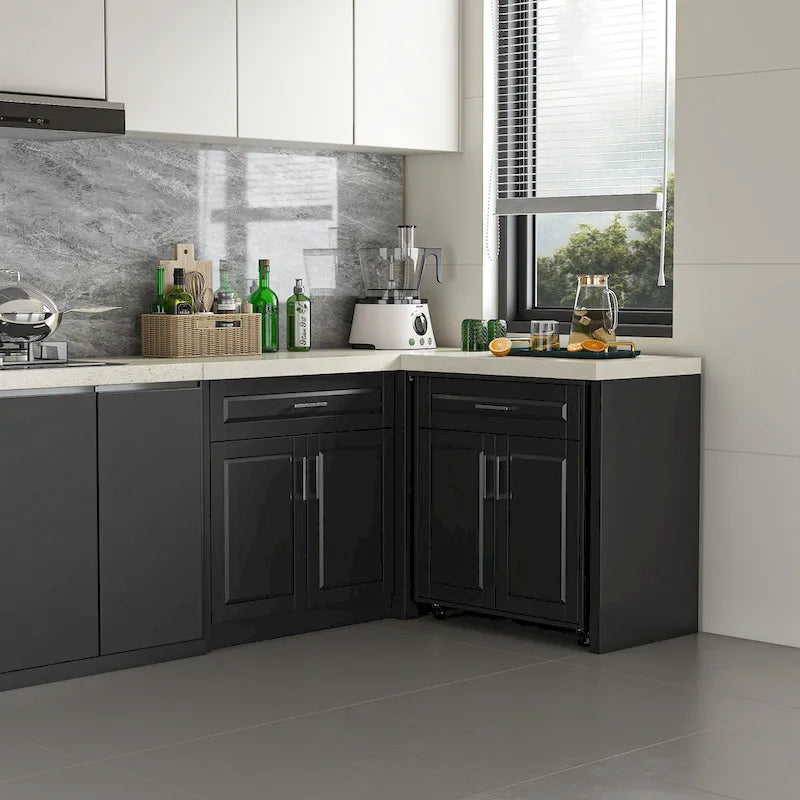 Mobile angolare efficiente per cucina Isola a L: Ampio spazio di archiviazione con cassetti scorrevoli, piano di lavoro UV
