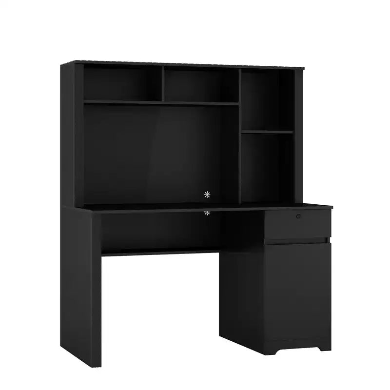 Scrivania moderna da 130 cm con libreria e scaffali, scrivania da ufficio con ampio spazio di archiviazione, scrivania per studio, sala lettura