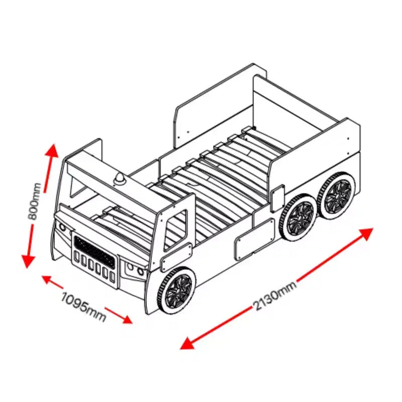 GDFStudio Juna Letto Singolo a Forma di Camion dei Pompieri con Luci LED