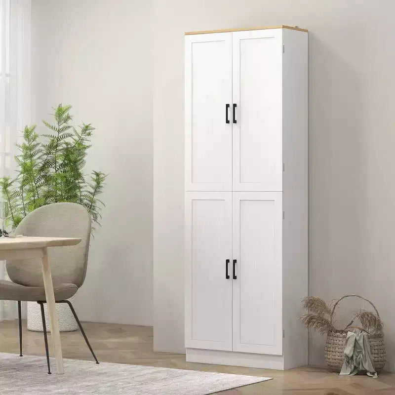 HOMCOM 67 Dispensa da Cucina Autoportante, Armadio Contenitore a 4 Ante con Ripiani e Ante Regolabili