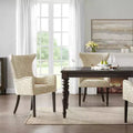 Set of 2 Upholstered Arm Dining Chairs - Tan with Bronze Nailhead Trim