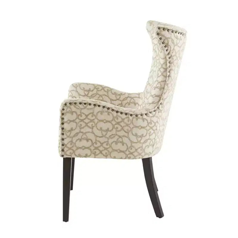 Set of 2 Upholstered Arm Dining Chairs - Tan with Bronze Nailhead Trim