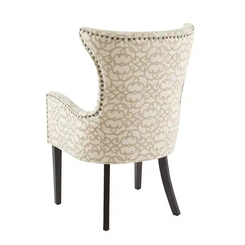 Set of 2 Upholstered Arm Dining Chairs - Tan with Bronze Nailhead Trim