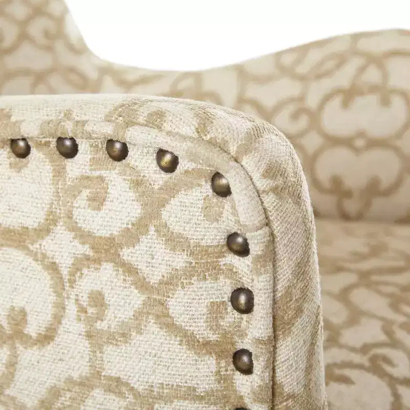 Set of 2 Upholstered Arm Dining Chairs - Tan with Bronze Nailhead Trim