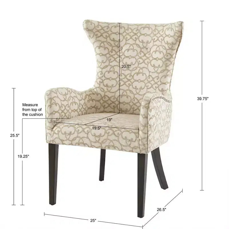 Set of 2 Upholstered Arm Dining Chairs - Tan with Bronze Nailhead Trim