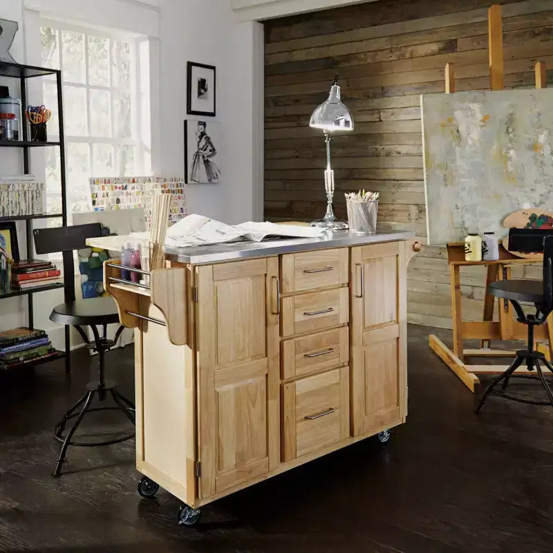 Carrello da Cucina/Isola con Piano in Acciaio Inox - Home Styles: Isola Rotante, Contenitore, Design Moderno