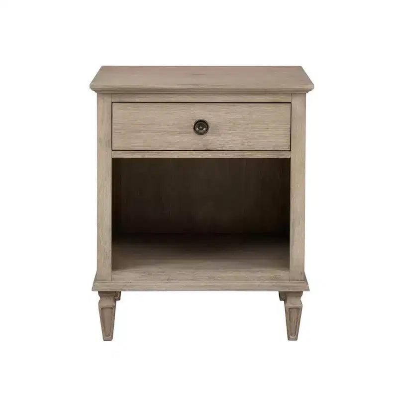 Victoria Nightstand Light Natural: French Countryside Inspired, Bronze Handle, Open Storage Space