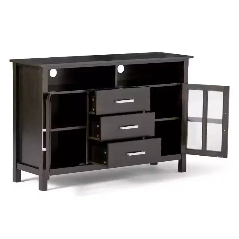 Mobile TV alto WyndenHall Waterloo per TV fino a 55" marrone Hickory: moderno di metà secolo con spazio per riporre oggetti, struttura in pino