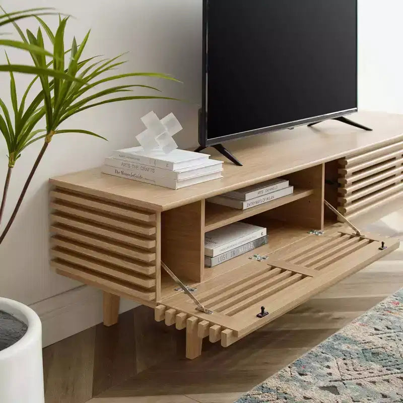 Mobile TV Render per TV fino a 80" Marrone - Modway: Mid-Century Moderno, Ripiani Regolabili, Gestione Cavi