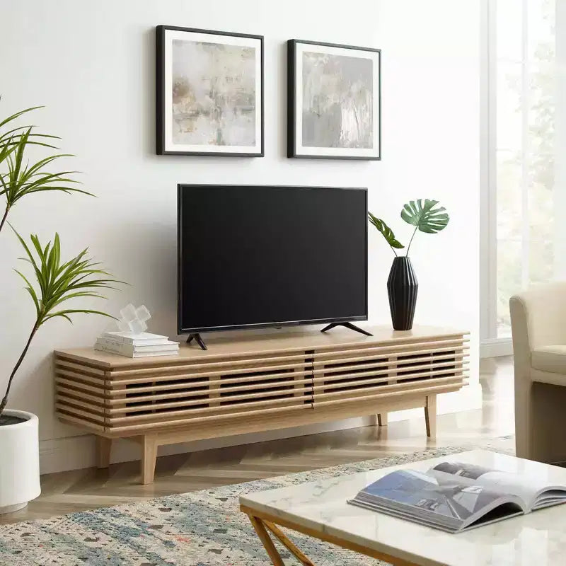 Mobile TV Render per TV fino a 80" Marrone - Modway: Mid-Century Moderno, Ripiani Regolabili, Gestione Cavi