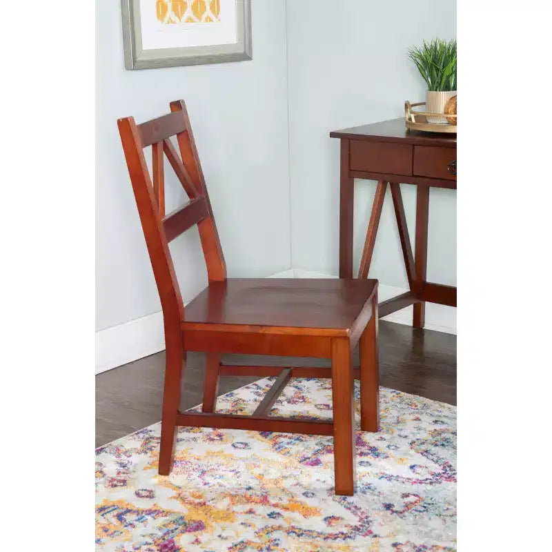 Solid Wood Office Chair - Antique Tobacco Finish, Pine Frame, Armless