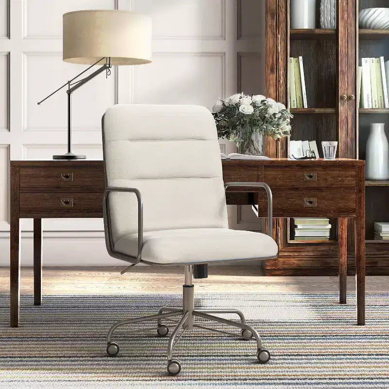 Finch Franklin Sedia da Scrivania Moderna Crema/Bianco: Rivestita, Girevole, Altezza Regolabile, Struttura in Legno e Metallo