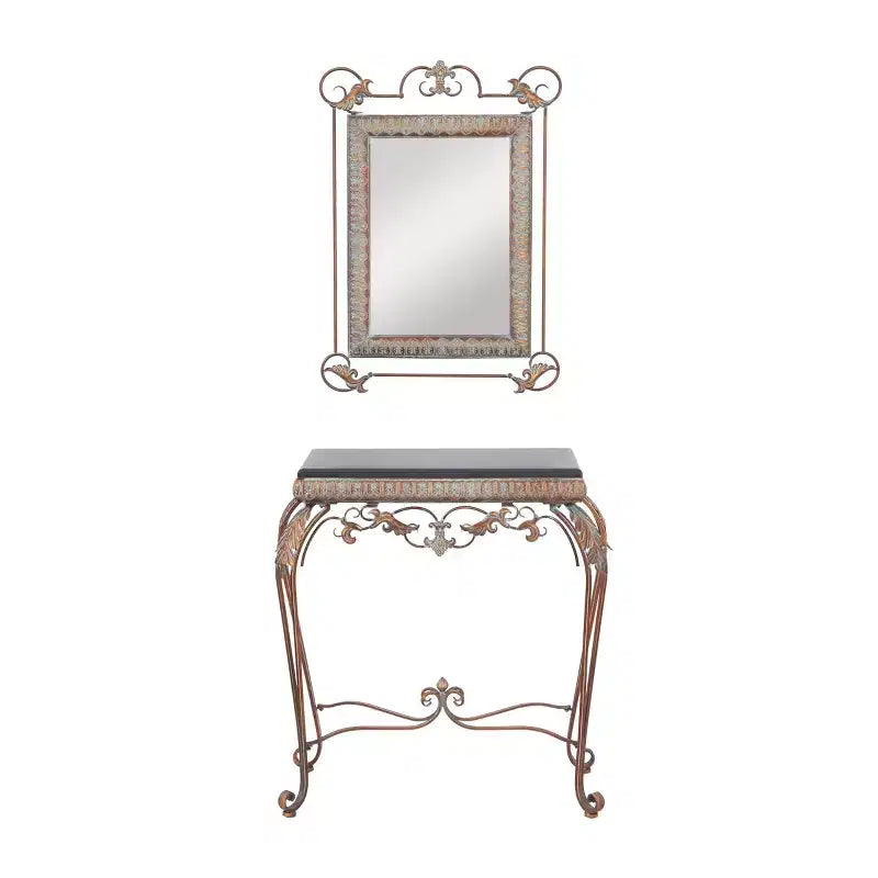 Set of 2 Traditional Iron Console Tables with Mirror Bronze - Olivia & May: Elegant Foyer Furniture, Wall-Mountable