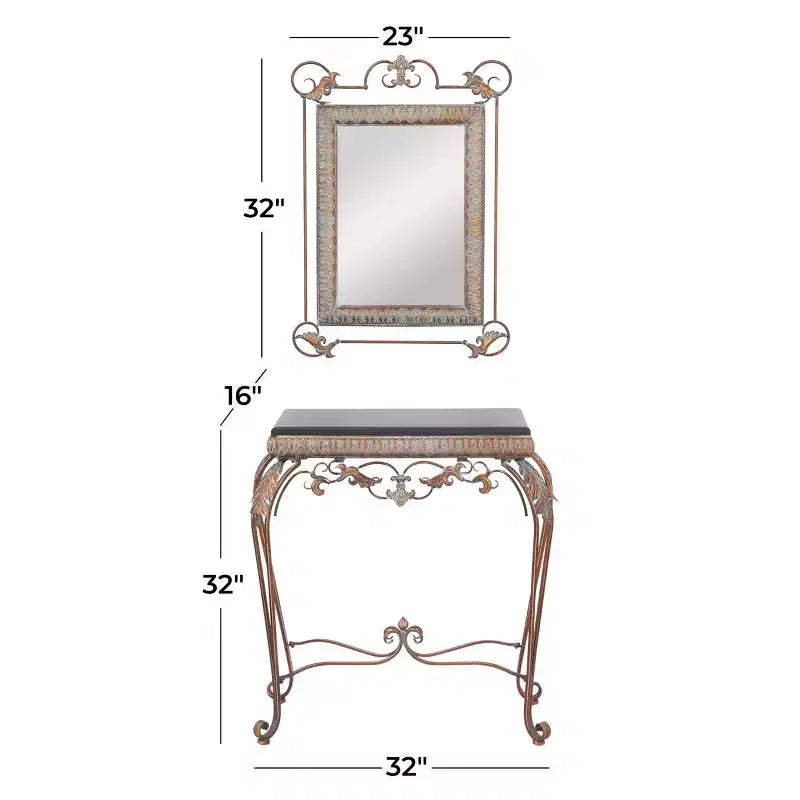 Set di 2 consolle tradizionali in ferro con specchio bronzato - Olivia & May: Mobili eleganti per l'ingresso, montaggio a parete