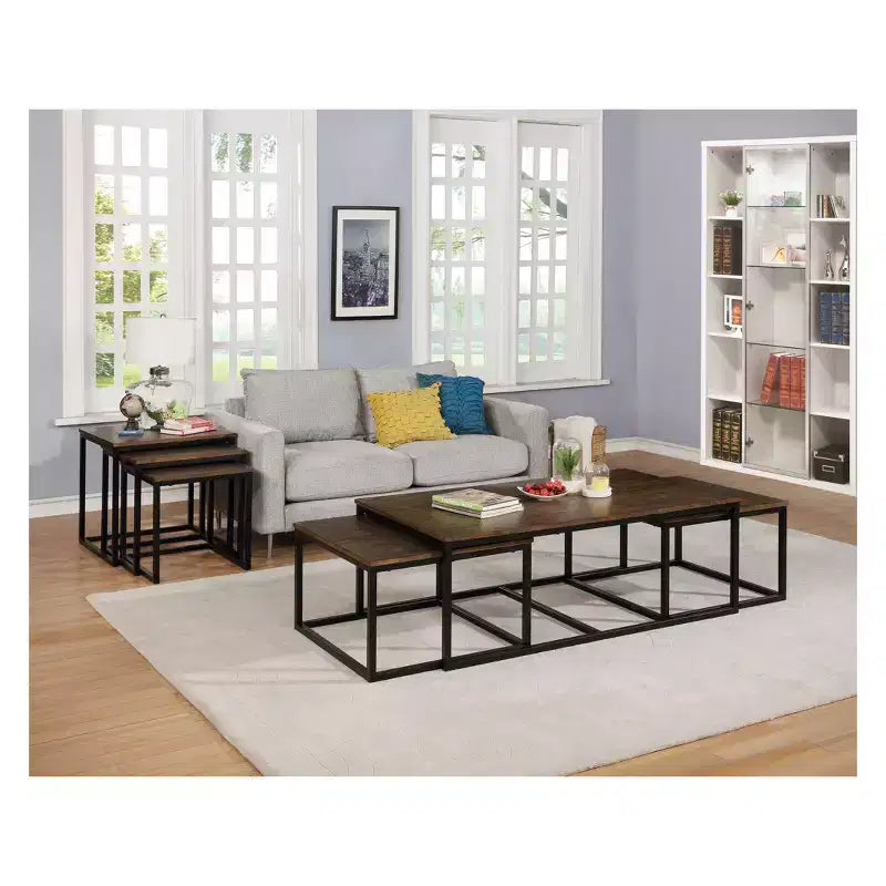 54" Acacia Wood Coffee Table with 2 Nesting Tables - Antiqued Mocha