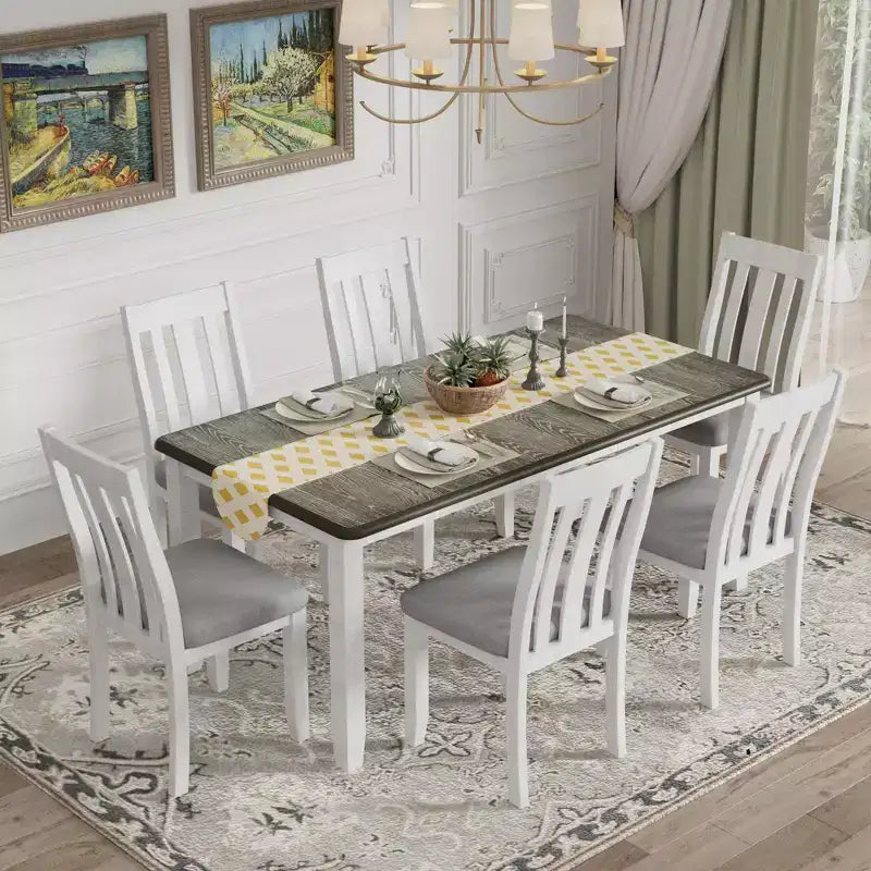 Set tavolo da pranzo allungabile da cascina per 6, tavolo rettangolare e 6 sedie imbottite