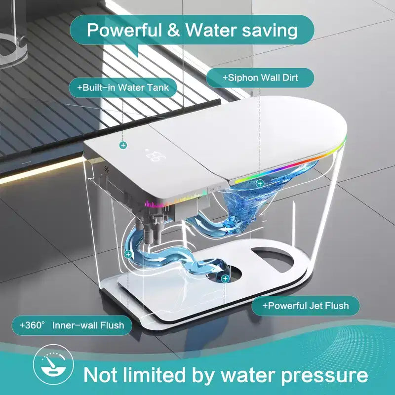 Dyonery Smart Toilet, Monobloc senza serbatoio con barriera in schiuma, Coperchio con apertura/chiusura automatica, Bidet riscaldato e asciugatore, Luce notturna a LED, Sciacquo automatico